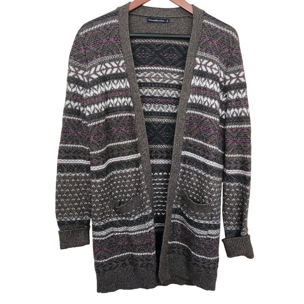 Abercrombie & Fitch Cardigan Sweater Womens Small Brown Fair Isle Cashmere Blend